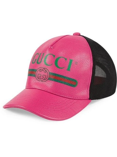 Gucci Vintage Logo Leather Trucker Hat In Fuchsia