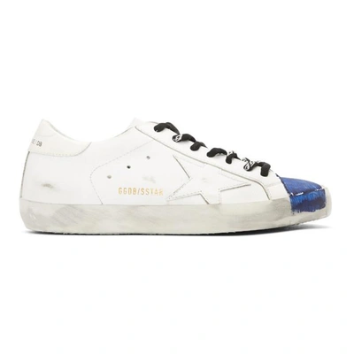 Golden Goose Men's Superstar Leather Paint Sneakers In White Blue