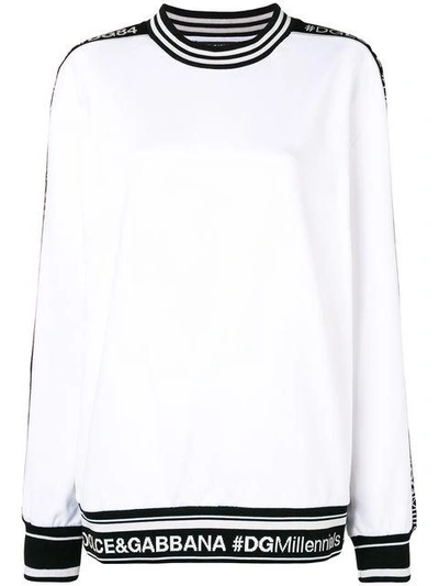Dolce & Gabbana Logo条纹长袖全棉套头衫 In White