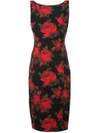 MICHAEL KORS MICHAEL KORS COLLECTION FLORAL PRINT FITTED DRESS - RED