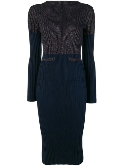 Kenzo Ribbed Knit Dress In Navy Blue