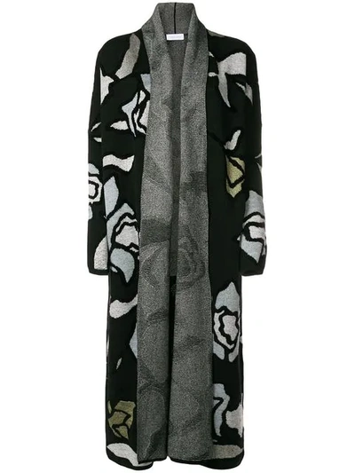 Christian Wijnants Kavia Open-front Floral-jacquard Long Cardigan In Black