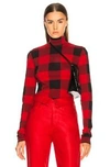 PROENZA SCHOULER PROENZA SCHOULER PSWL PRINTED SHEER STRETCH JERSEY TURTLENECK IN BLACK,CHECKERED & PLAID,RED