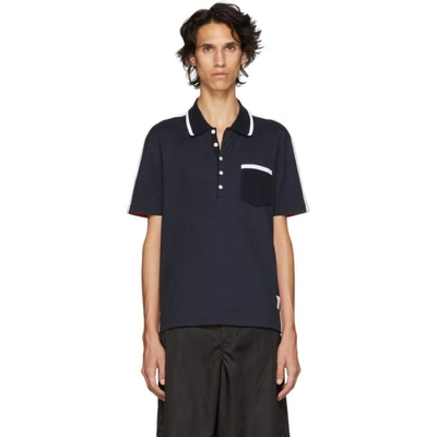 Thom Browne Navy And Red Bicolor Polo In 960rwbwht