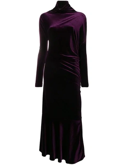 Talbot Runhof High Neck Velvet Dress In Purple