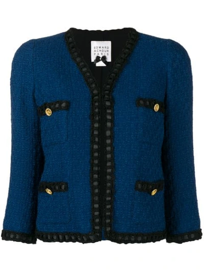 Edward Achour Paris V-neck Tweed Jacket - 蓝色 In Blu