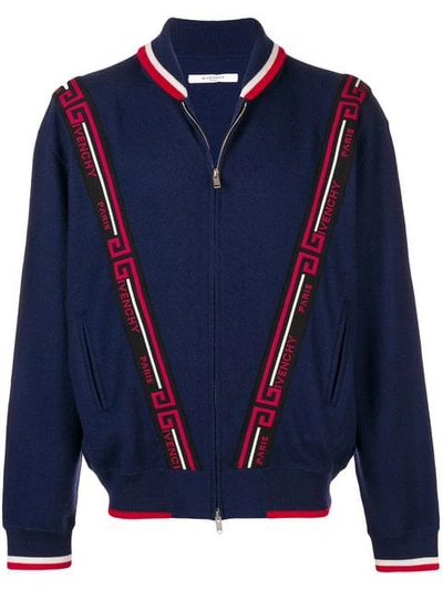 Givenchy Logo Tape-detail Wool Cardigan In Blue
