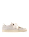 PUMA PUMA SUEDE HEART SATIN WN'S WOMAN SNEAKERS IVORY SIZE 6.5 SOFT LEATHER, TEXTILE FIBERS,11257804AF 12