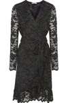 GANNI GANNI WOMAN FLYNN LACE WRAP DRESS FOREST GREEN,3074457345618981182