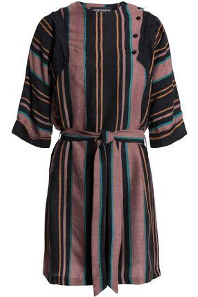 Antik Batik Woman Belted Striped Wool-flannel Mini Dress Black