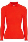 GANNI GANNI WOMAN CROCHET-TRIMMED RIBBED-KNIT TOP RED,3074457345618990211