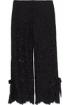 GANNI GANNI WOMAN CROPPED BOW-EMBELLISHED CORDED LACE WIDE-LEG PANTS BLACK,3074457345618990231