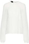 ROCHAS ROCHAS WOMAN LACE-TRIMMED CRINKLED SILK-GAUZE BLOUSE OFF-WHITE,3074457345619251763