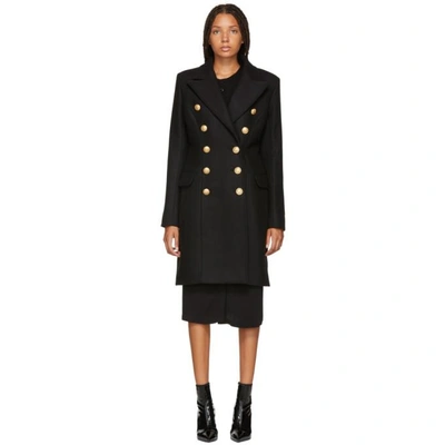 Balmain Black Wool Double-breasted Coat