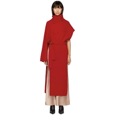 Rosetta Getty 红色羊绒不对称裹身长款连衣裙 In Red