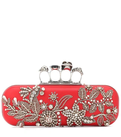 Alexander Mcqueen Crystal Embellished Four-ring Clutch In Red