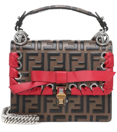 Fendi Kan I Small Ff Embossed Shoulder Bag With Ribbon, Brown Pattern