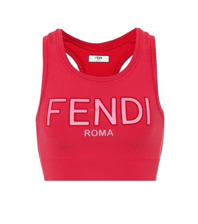 Fendi Logo Printed Stretch Jersey Bra Top In Red