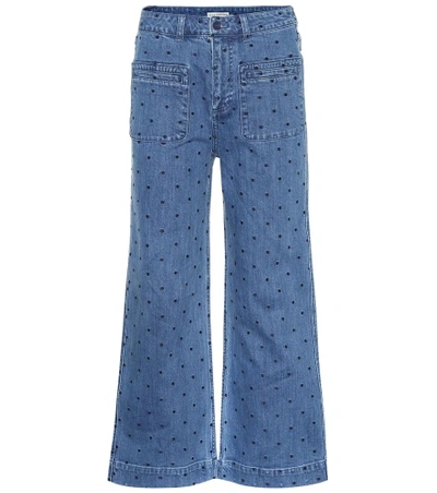 Ulla Johnson Niko Embroidered Polka-dot High-rise Flared Jeans In Mid Denim