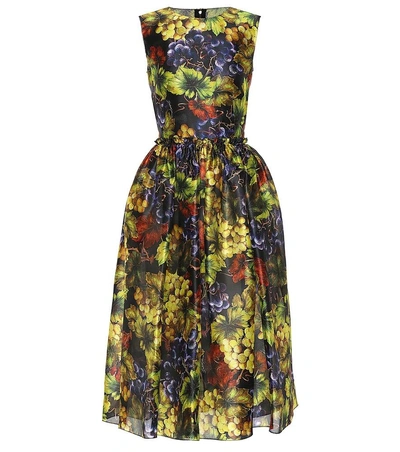 Dolce & Gabbana Sleeveless Fit-and-flare Grape-print Cocktail Dress In Multi-colored