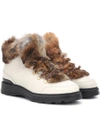 WOOLRICH FUR-TRIMMED LEATHER ANKLE BOOTS,P00341987