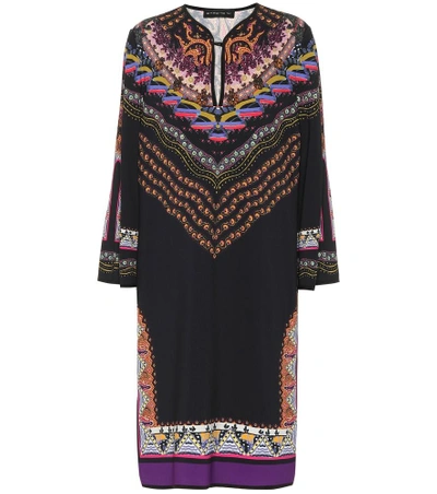 Etro Long-sleeve Floral-print Shift Dress In Black