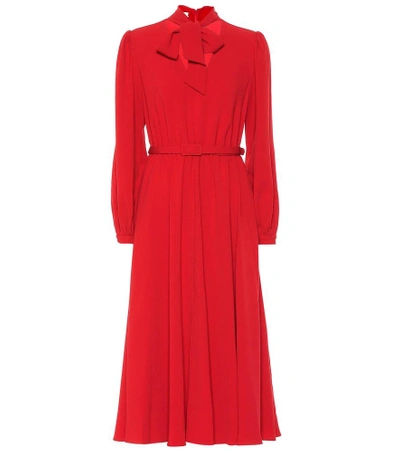 Co Tie-neck Long-sleeve Belted Japanese Crepe Midi Dress In Red