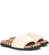 BURBERRY SHEARLING AND VINTAGE CHECK SANDALS,P00326529