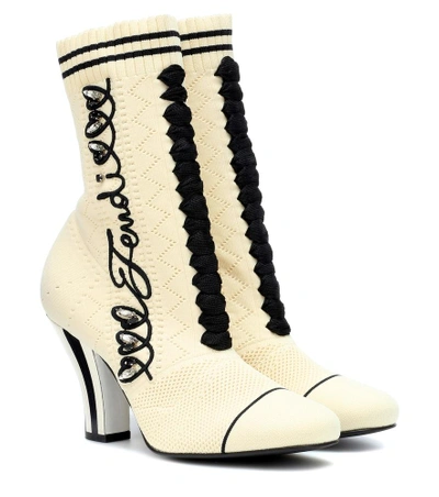 Fendi Rockoko Knit Ankle Boots In Beige