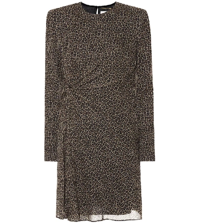 Saint Laurent Leopard Virgin Wool Minidress In Brown