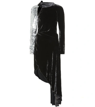 Monse Velvet Sequin Sleeve Flare Gown In Black