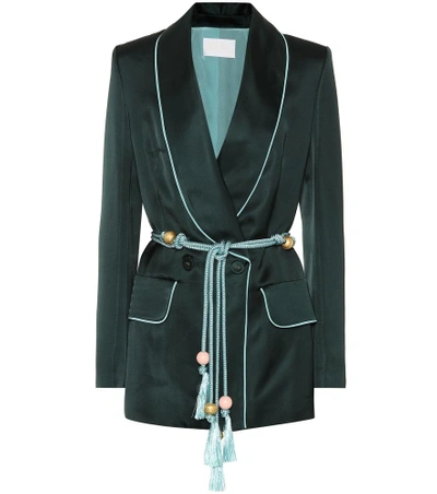 Piers Atkinson Double-breasted Satin Blazer In Green
