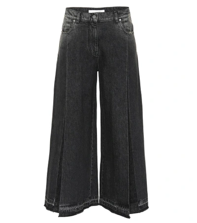 Valentino The Rockstud Cropped Pleated Wide-leg Jeans In Black