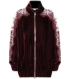 Stella Mccartney Zip-front Velvet Bomber Jacket With Lace Inset In Red