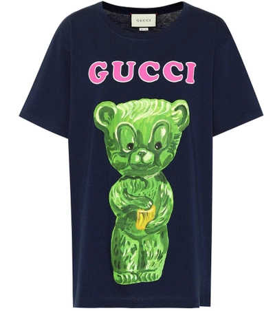 Gucci Teddy Bear Printed Cotton Jersey T-shirt In Blue