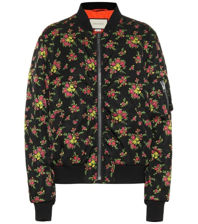 Gucci Floral Bouquets Print Bomber Jacket In Black