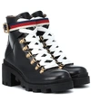 Gucci Grosgrain-trimmed Leather Ankle Boots In Black