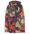 Gucci Zip-front Hooded Spring Floral-bouquet Print Nylon Jacket W/ Logo Patch In Multicoloured