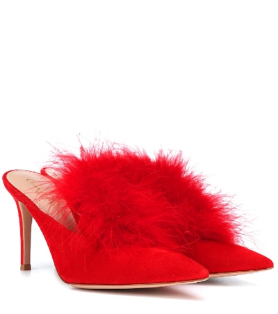 Gianvito Rossi Maribou 85 Suede Mules In Red