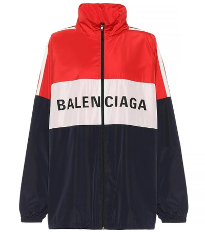 Balenciaga Oversized Colour-block Printed Shell Jacket In Black/red/white