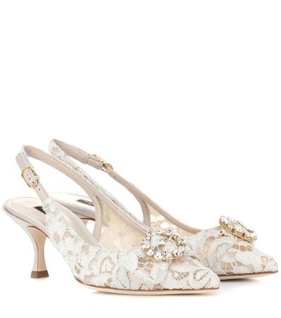 Dolce & Gabbana 60mm Lori Crystals Lace Slingback Pumps In White