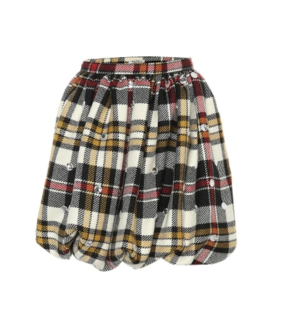Miu Miu Crystal-embellished Tartan Wool Mini Skirt In Neutrals