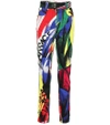 VERSACE PRINTED HIGH-WAISTED JEANS,P00343522