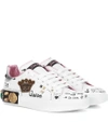 DOLCE & GABBANA EMBELLISHED LEATHER SNEAKERS,P00318838