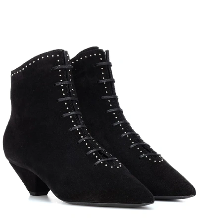 Saint Laurent Blaze Studded And Laced Ankle Boots In Black