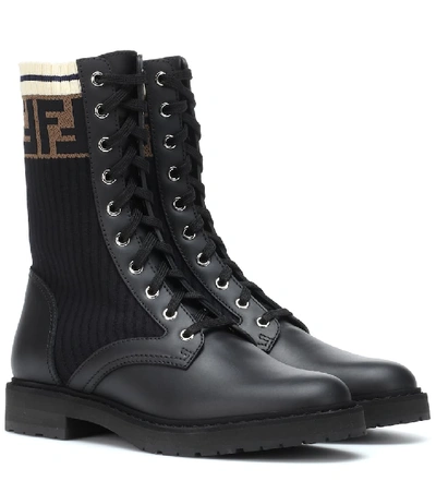 Fendi Black Rockoko Combat Boots In Multi