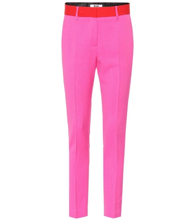 Msgm Skinny Suiting Pants With Contrast Waist In Pink