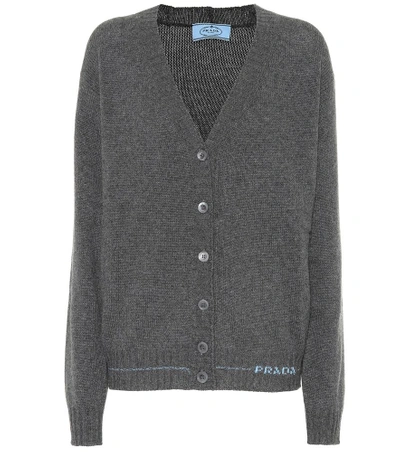 Prada V-neck Button-front Cashmere Cardigan In Grey