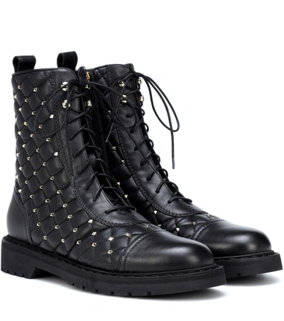Valentino Garavani Rockstud Spike Quilted-leather Ankle Boots In Black