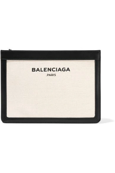 Balenciaga Leather-trimmed Canvas Shoulder Bag In White